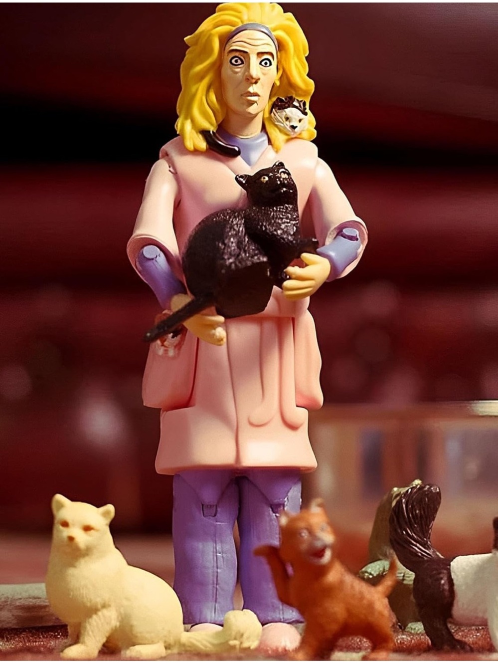Archie McPhee Crazy Cat Lady Action Figure Toy Includes Six (6) Cats. New.